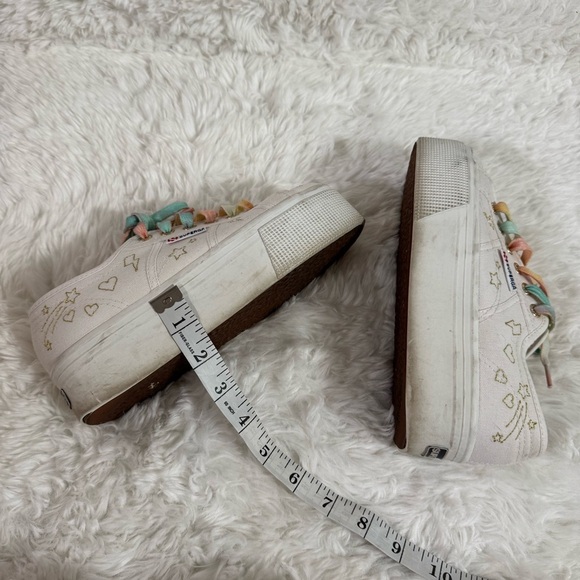 Superga White Platform Sneakers with Multicolor Laces Size 6 - Picture 10 of 15